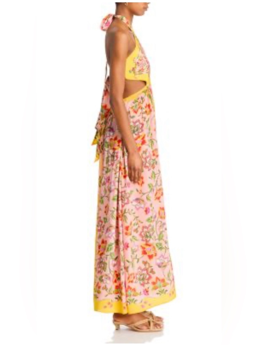 FARM Rio Pink Floral Halter Maxi with Yellow Panels - Picture 3 of 7